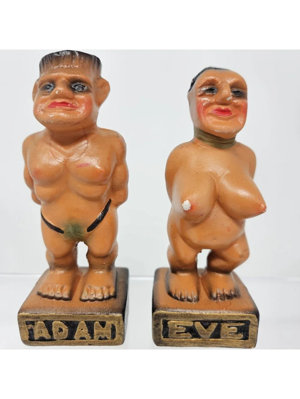 Old Adam and Eve Salt & Pepper Shakers Novelty Risqué Vintage MCM 1950's Pair